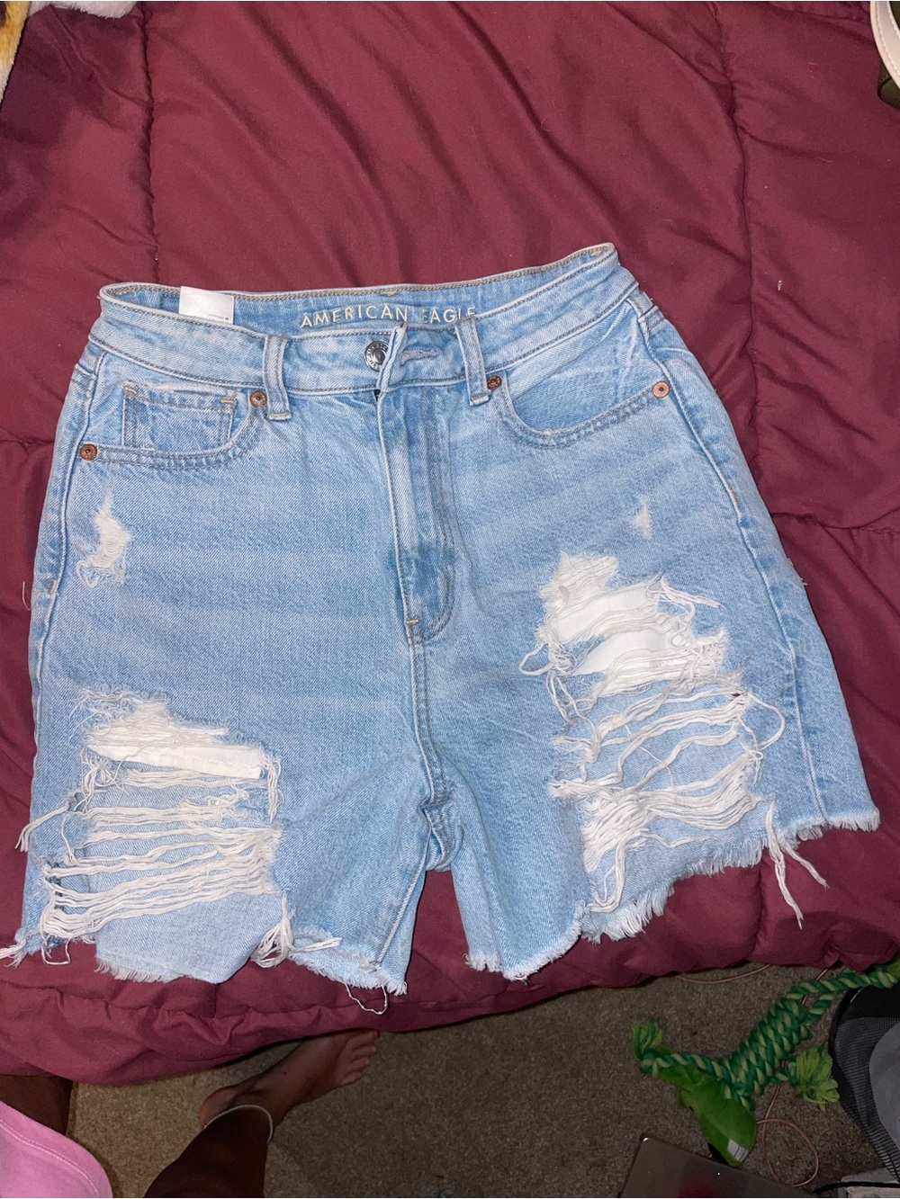 American Eagle Outfitters Light Blue Distressed Denim Jean Shorts